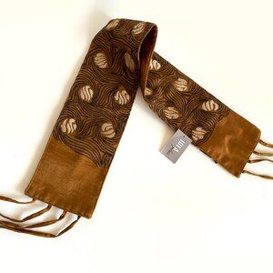 Vintage IDEA Plus 100% Silk Obi Belt Brown Embroidered Wrap Sash Waist Tie